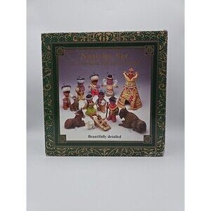 Vintage Caffco 13 Piece Hand Painted Native American Porcelain Nativity Set